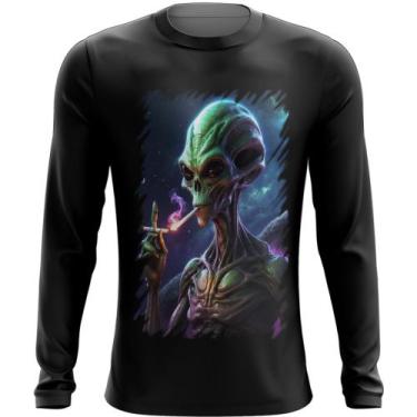 Imagem de Camiseta Manga Longa Alien ET Fumando Alienígena 1 - Kasubeck Store®, 