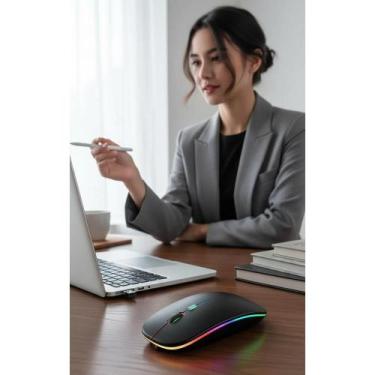 Imagem de Mouse Ergonômico Recarregável LED RGB Sem Fio - Congratulations Store