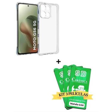 Imagem de 3UN Película 9D Cerâmica Flexível + Capinha Silicone TPU Para Moto G56