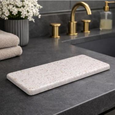 Imagem de Bandeja Pedra Retangular Absorvente Para Pia Decor 25cm Lyor, BRANCO G