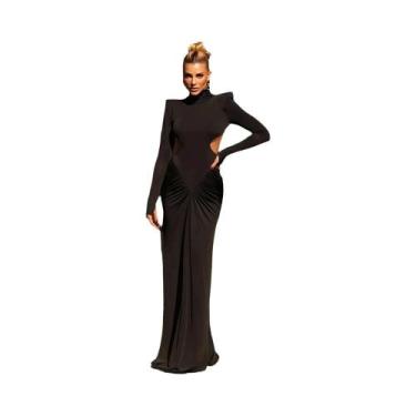 Imagem de Vestido Maxi Feminino Sem Costas, Manga Longa, Sem Cintura, Elegante P