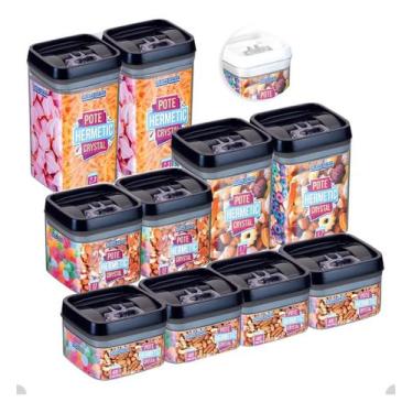 Imagem de Kit Com 10 Potes Herméticos De Acrílico Com Trava Tamanhos Variados - 