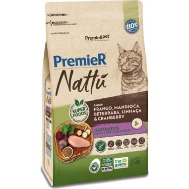 Imagem de Ração Premier Nattu Gatos Castrados Frango/Mandioca 1,5Kg