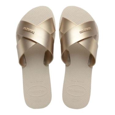 Imagem de Chinelo Havaianas Aqua Metallic - Bege Palha, 35/36, Bege
