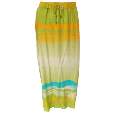 Imagem de Saia Longa Estampada Colorida 100% Viscose - Raio De Luz, GG, Verde