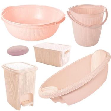 Imagem de Kit banheira do bebê trama plasutil banheira saboneteira bacia balde e