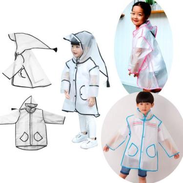 Imagem de Capa de Chuva com Touca Transparente Infantil M G GG Colorida Meninas 