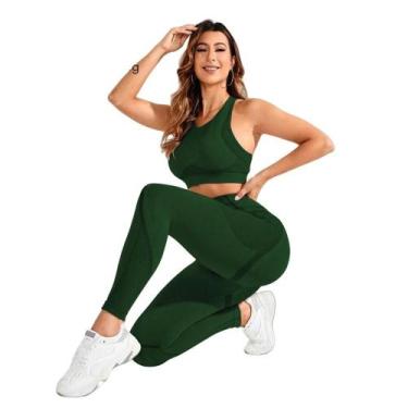 Imagem de Conjunto De Yoga Feminino De Cintura Alta Sem Costura 2 Peças Super El