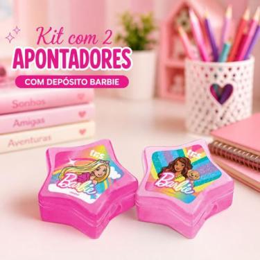 Imagem de Kit 2 Apontadores Barbie Com Depósito Formato Estrela Escolar Lâmina A