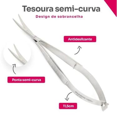 Imagem de Tesoura Semi Curva Design Sobrancelha Inox Esterilizável Castroviejo P