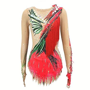 Imagem de Collant de ginástica rítmica para meninas, trajes de dança com desempenho jovem, collant sincronizado (vermelho, personalizado)