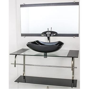 Imagem de GABINETE DE VIDRO PARA BANHEIRO INOX 90CM CUBA ABAULADA PRETO