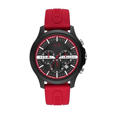 Imagem de Relógio masculino AX Armani Exchange com cronógrafo com couro, silicone ou pulseira de aço, Siliicone vermelho, Relógio de quartzo