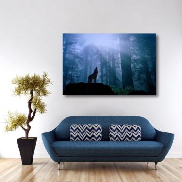 Imagem de Quadro Lobo Uivando Paisagem decorativo Tela em Tecido