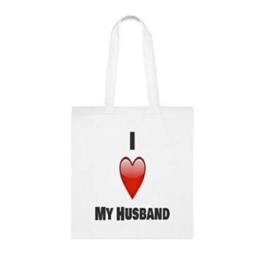 Imagem de Sacola I Love My Husband, para marido, bolsa de ombro para marido, bolsas reutilizáveis para marido, presente para marido da esposa favorita, Branco