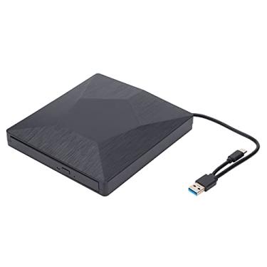 Imagem de Unidade de DVD externa, USB 3.0 + leitor de CD/DVD de interface dupla tipo C, duplicador de gravador de DVD portátil para desktop/laptop (preto)