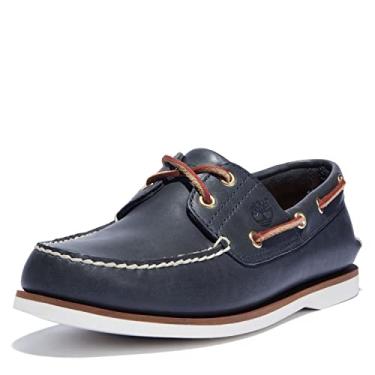 Imagem de Timberland Sapato náutico masculino clássico com 2 furos, Azul médio de flor integral, 39