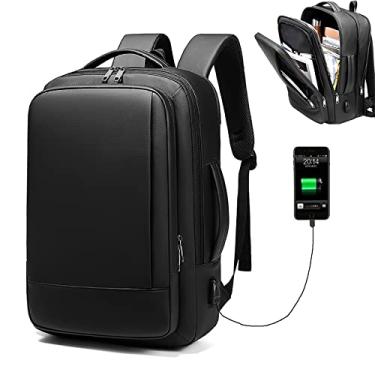 Imagem de Mochila para laptop impermeável bolsa de viagem mochila de negócios com carregamento USB casual grande capacidade mochila expansível portátil, preta, 44 * 34 * 12 cm