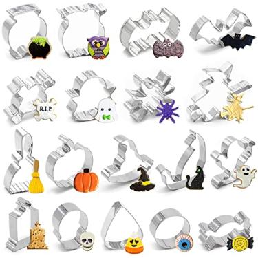 Imagem de 15 cortadores de biscoito de Halloween – Abóbora, bruxa, morcego, fantasma, gato, lápide, aranha, caveira, doces de milho, coruja, chapéu, caldeirão, artigos de decoração de festa ou doces