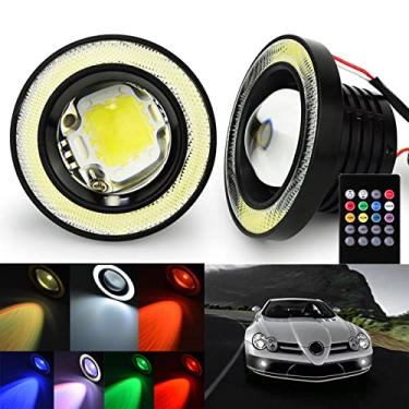 Imagem de SOCAL-LED RGB multicolorido 3,5" redondo COB LED Nevoeiro Lâmpada Projetor Olho de Anjo Anel de Halo DRL Brilhante de Alta Potência, Pacote de 2