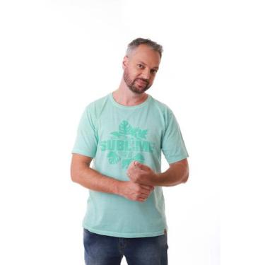 Imagem de Camiseta Masculina Estonada Verde Água Estampa Sublime Tropical - Rico