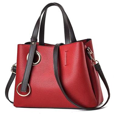 Imagem de Bolsa de mão grande com alça superior para mulheres bolsa de couro moda clássica bolsa transversal casual bolsa de ombro, Vermelho