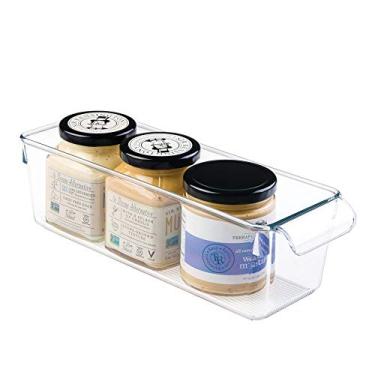 Imagem de iDesign Caixa organizadora de plástico para geladeira e freezer Linus com alça, recipiente transparente para alimentos, bebidas, organização de frutas e verduras, 29,2 x 10,1 x 8,9 cm – Transparente