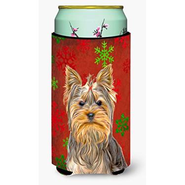 Imagem de Red Snowflakes Holiday Christmas Yorkie / Yorkshire Terrier Tall Boy Beverage Insulator Hugger KJ1184TBC
