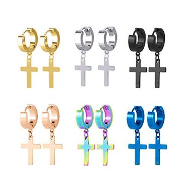 Imagem de TXPFF Brincos de argola articulados masculinos femininos de aço inoxidável (3 pares) (combinação cruzada x 6 pares)