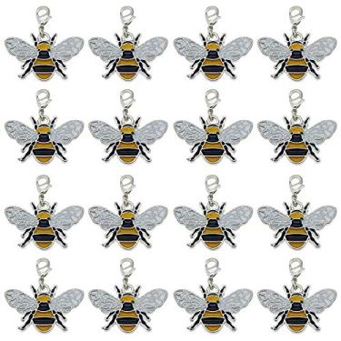 Imagem de Lote de (x16) pingentes de esmalte banhados a prata com lindo pingente de liga de abelha em forma de abelha com fechos de lagosta brincos colares pingentes achados de 1,18 por 1,02 polegadas (aprox.30 x 26 mm)