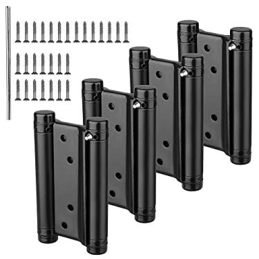 Imagem de Dobradiça de aço inoxidável, pacote com 4 dobradiças de mola de ação dupla de fechamento automático fosco preto de 10 cm para portão de porta de pub, com parafusos de pinos