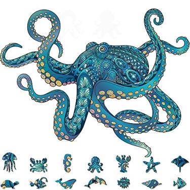 Imagem de Octopus Wooden Jigsaw Puzzle 135 Pieces, 17.3 x 13.6 in (44 x 34.5 cm) with Unique Shapes for Adults by WoodGalaxy