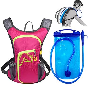 Imagem de Mochila de hidratação com bexiga de água 2L esportes ao ar livre corrida caminhada maratona escalada viagem mochila impermeável, rosa, 38 x 20 x 8 cm