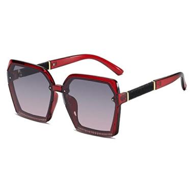 Imagem de Óculos de sol femininos polarizados quadrados na moda verão viajando dirigindo óculos de sol gradiente de armação grande moda óculos de strass, vermelho cinza rosa, polarizado