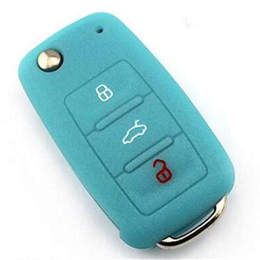 Imagem de YJADHU Capa protetora de silicone para chave de carro, adequada para Volkswagen VW POLO Tiguan Passat B5 B6 B7 Golf EOS Scirocco Jetta MK6 Octavia, azul luminoso