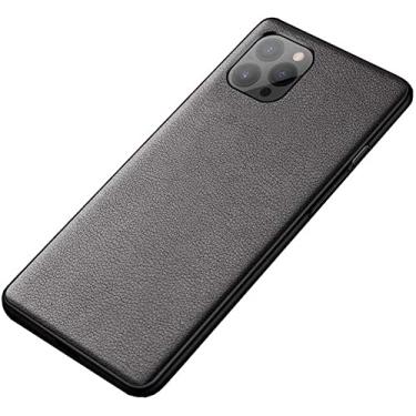 Imagem de IOTUP Capa traseira de telefone fina de couro legítimo, capa à prova de choque com tudo incluso para Apple iPhone 12 Pro (2020) 6,1 polegadas [Proteção de tela e câmera] (Cor: Preto)