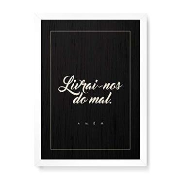 Imagem de Arte Maníacos Quadro Decorativo em Madeira Livrai-nos Do Mal Fundo Preto - 23x16,25cm (Moldura caixa em laca branca)