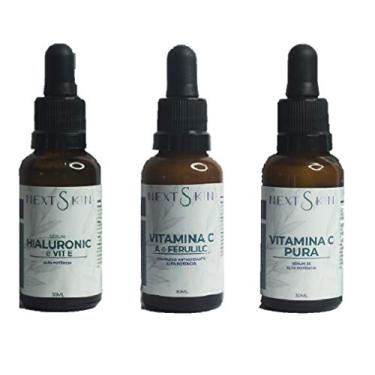 Imagem de KIT Sérum NEXT SKIN Hialurônico com Vit E + Vitamina C Pura 35% + Complexo Antioxidante com Ferulic Alta Potencia