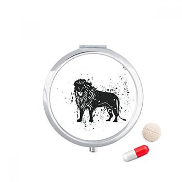 Imagem de Porta-comprimidos simples de leão mexicano, preto e branco, caixa de armazenamento de medicamentos, dispensador de recipiente