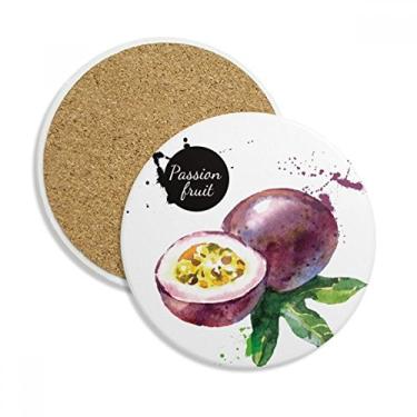 Imagem de Porta-copos de cerâmica com aquarela saborosa e saudável da Passion Fruit - 2 peças de presente