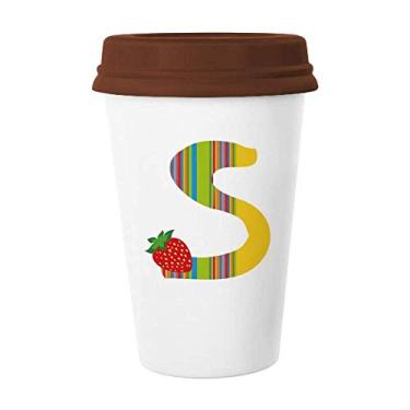 Imagem de S Alfabeto Caneca de cerâmica com estampa fofa de frutas de morango Caneca de café Copo de cerâmica