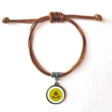 Imagem de DIYthinker Pulseira de couro com estampa de chapéu formal de Dia de Ação de Graças, pulseira marrom joia presente