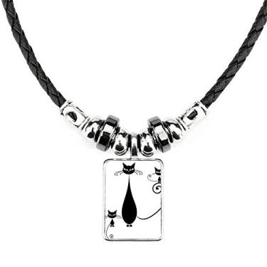 Imagem de DIYthinker Colar de gato preto família Halloween animal contorno joia Torque pingente de corda de couro