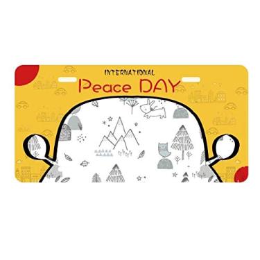 Imagem de DIYthinker Placa de carro desenho animado pássaro montanha estrela grama árvore placa etiqueta decoração carro dia da paz