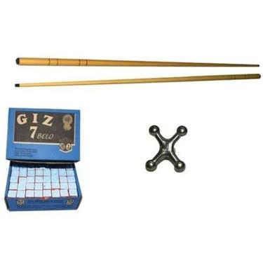 Imagem de Kit 2 Taco 1,45+ 144 Giz Azul+ 1 Cruzeta Alumínio Bilhar 
