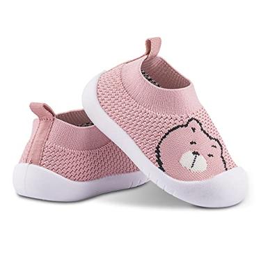 Imagem de Pluatyep Sapatilhas antiderrapantes para bebês para meninos e meninas com sola macia e respirável de malha, A02-ursinho rosa, 6-9 Months Toddler