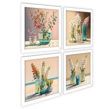 Imagem de Kit 4 Quadros 18X18 CM, Banheiro, Lavabo, Toalete, Vasos, Perfume, Bege, Areia (Branco)