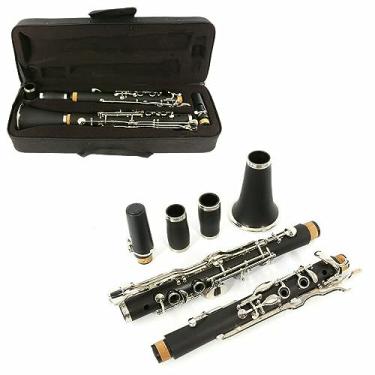 Imagem de WUQIMUSC Clarinete profissional de madeira de ebonite niquelado chaves com barris, acessórios de palheta, som agradável, caixa durável (clarinete gkey)