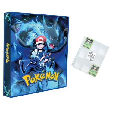 Imagem de Álbum Pasta Fichário Pokemon com 10 Folhas YES 9 Bolsos Ash Mega Charizard Capa Dura Reforçardo