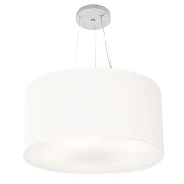 Imagem de Lustre Pendente Cilíndrico Cúpula Tecido 55x30 cm, Vivare Iluminação, Pendente4192 BR, Branco, Médio